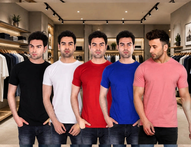Men's Everyday Solid Polycotton T-Shirt Combo – Pack of 5