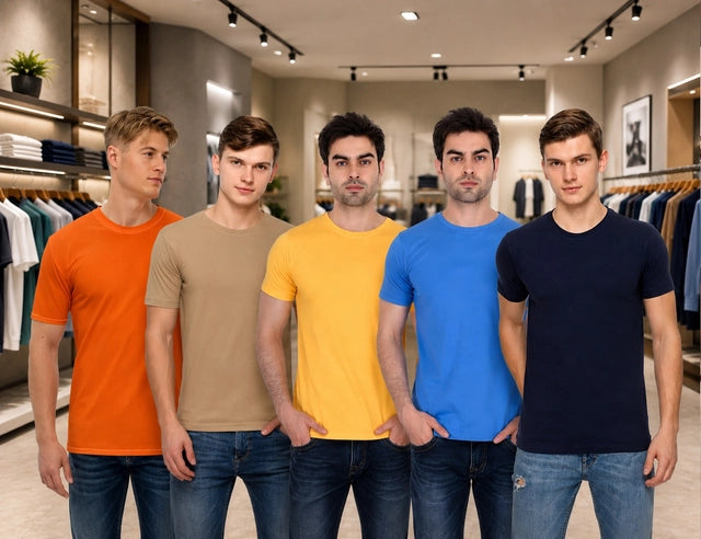 Men's Solid Round Neck Polycotton T-Shirts (Pack of 5) – Multicolor